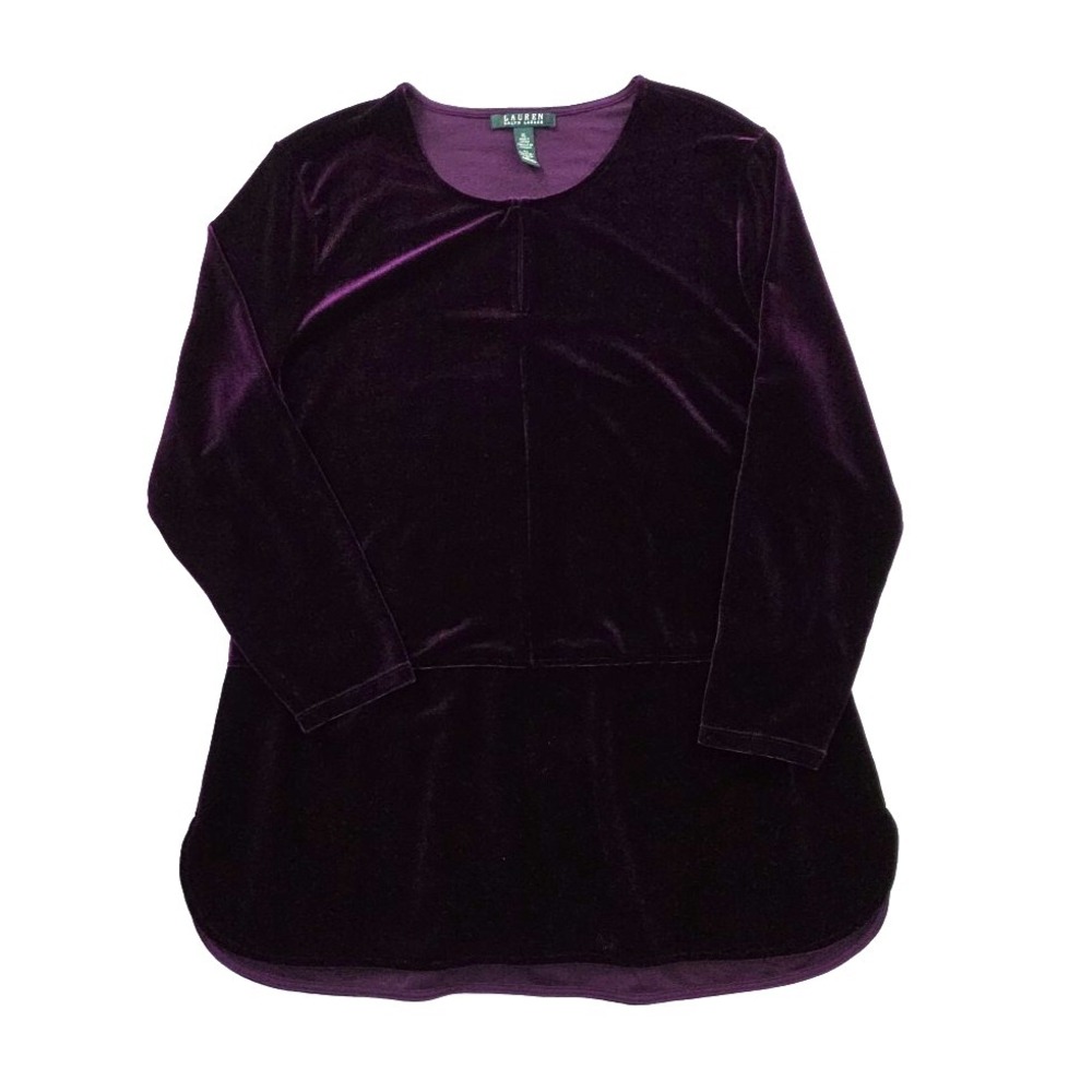 Lauren Ralph Lauren Blouse Womens XL Purple Velvet Velour Tunic Top Green Label - Picture 2 of 16